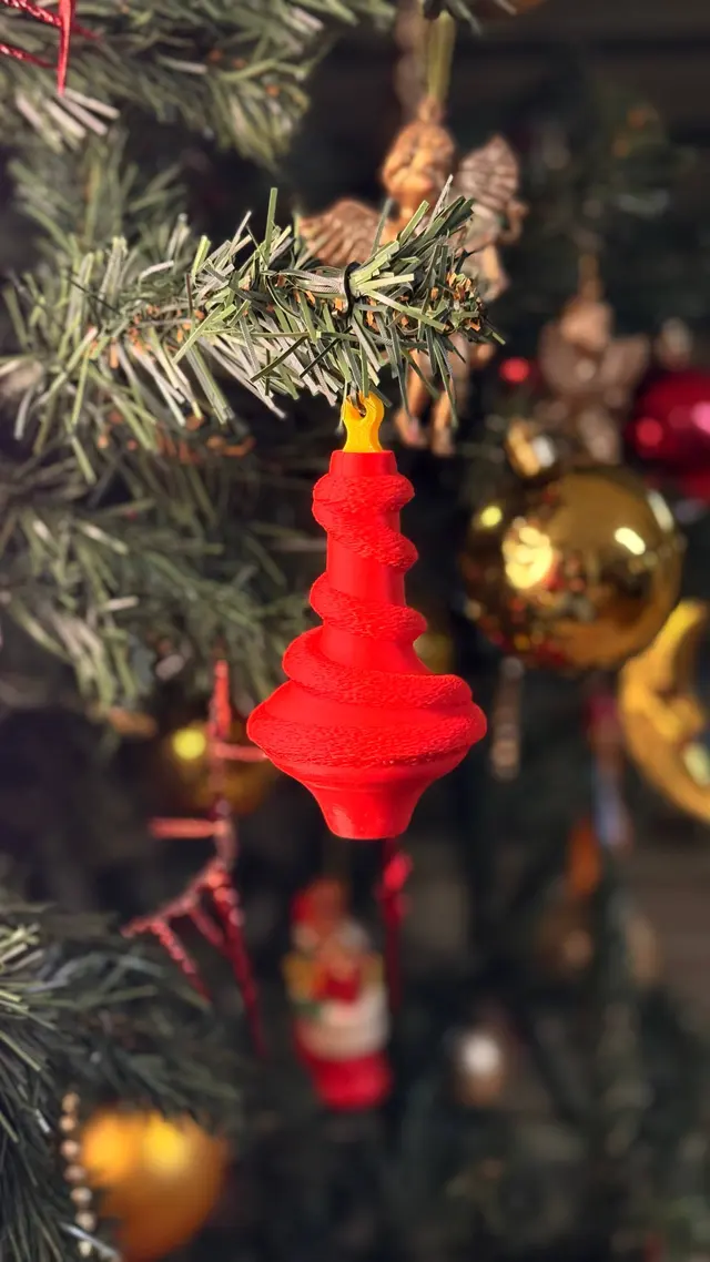 The red felt-effect cone hanging among the decorations