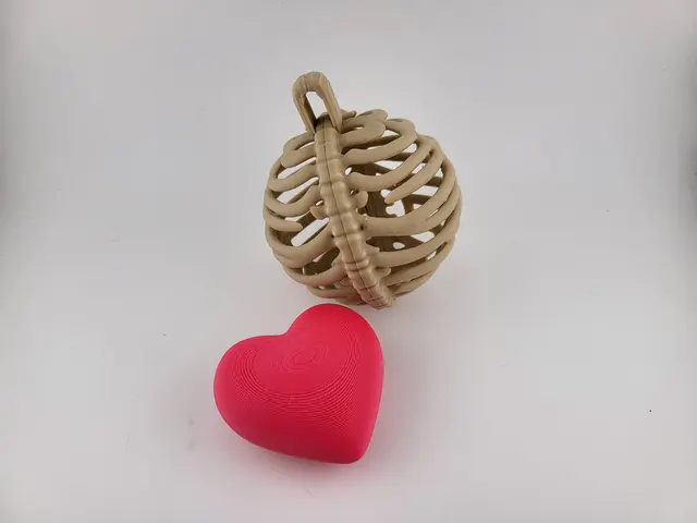 Rib cage Christmas bauble with a pink heart