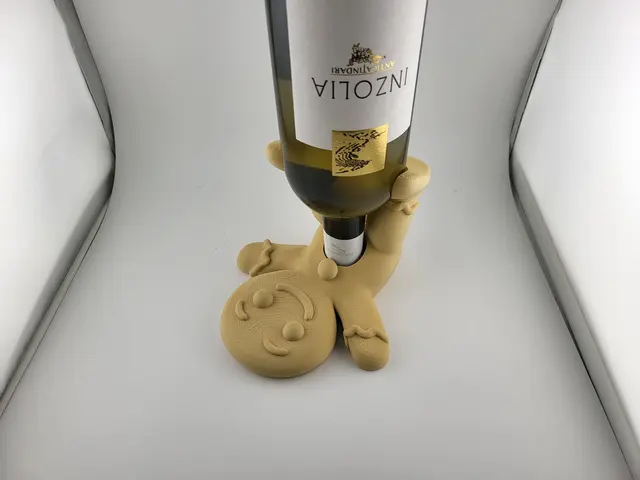 Gingerbread man wine bottle holder with a bottle of wine