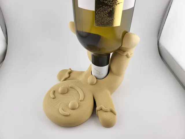 Gingerbread man wine bottle holder with a bottle of wine, view 2