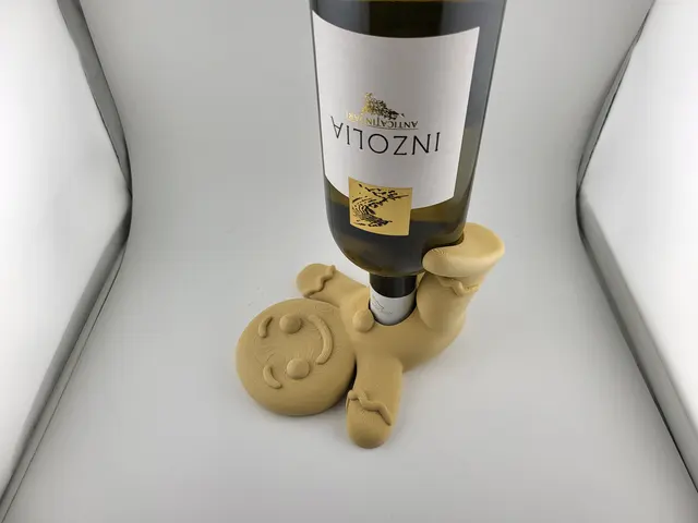 Gingerbread man wine bottle holder with a bottle of wine, view 5