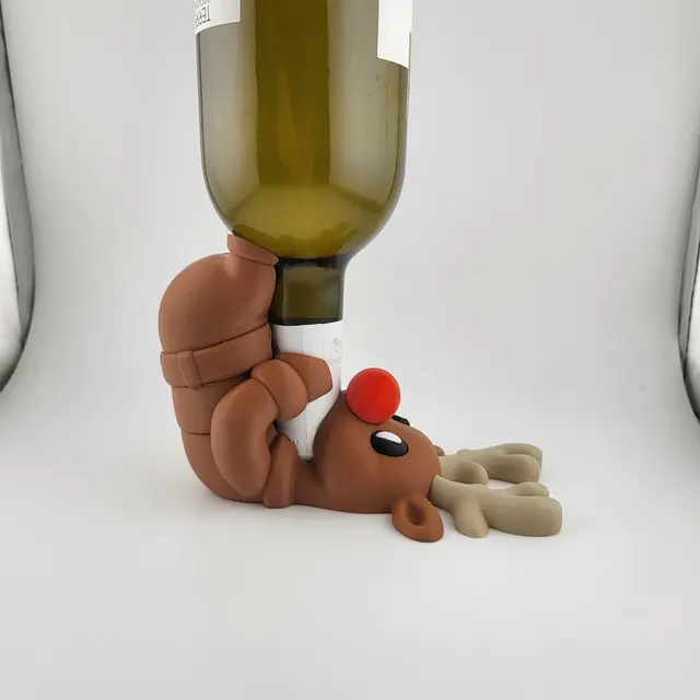 Red-nosed reindeer holding a bottle of wine, view 6